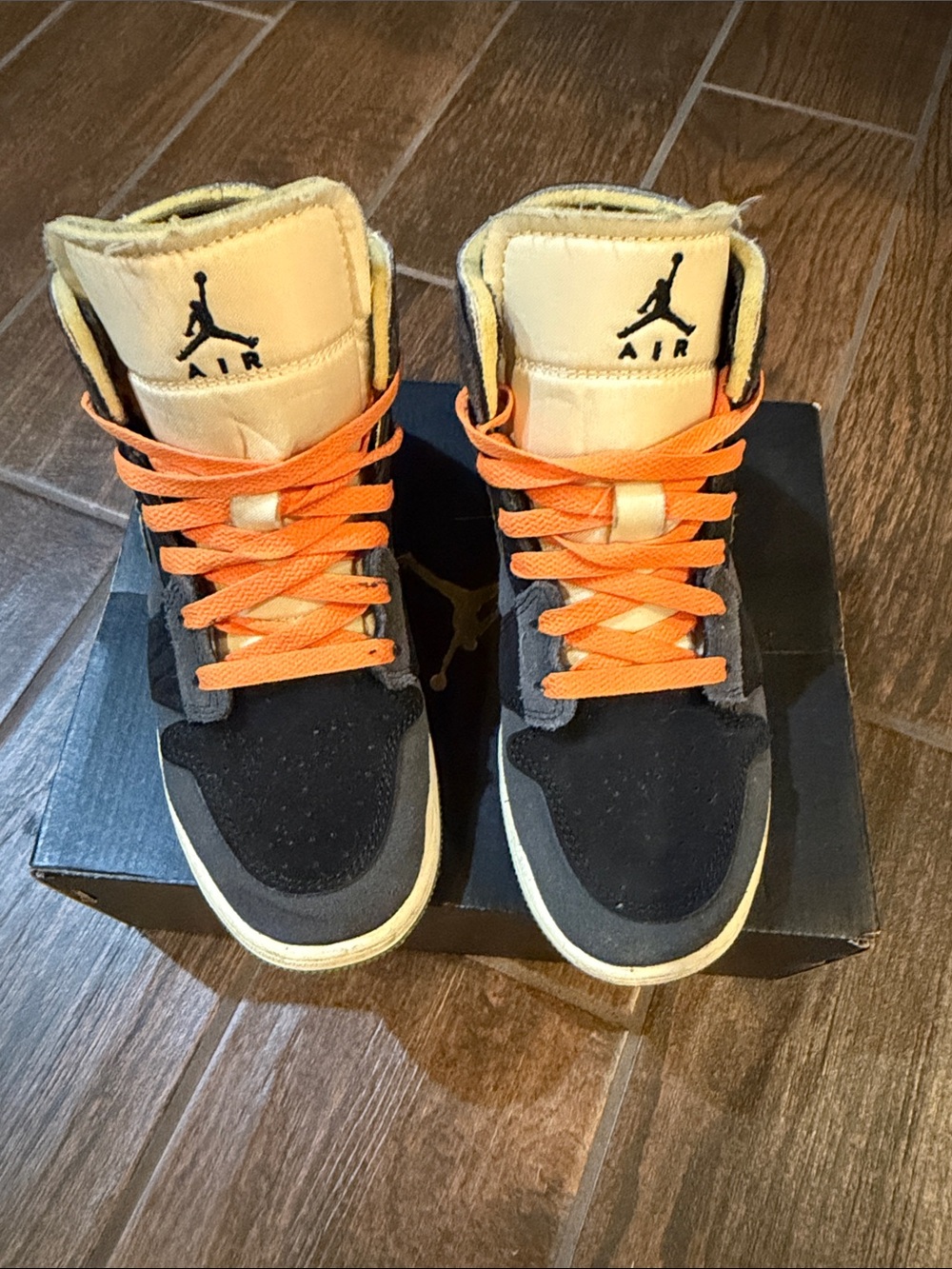 Jordan Mid/High Top Sneakers - Black, Orange & Cream